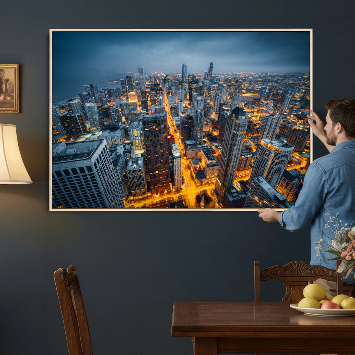 Chicago Wall Art Canvas Print - Chicago City Downtown Night