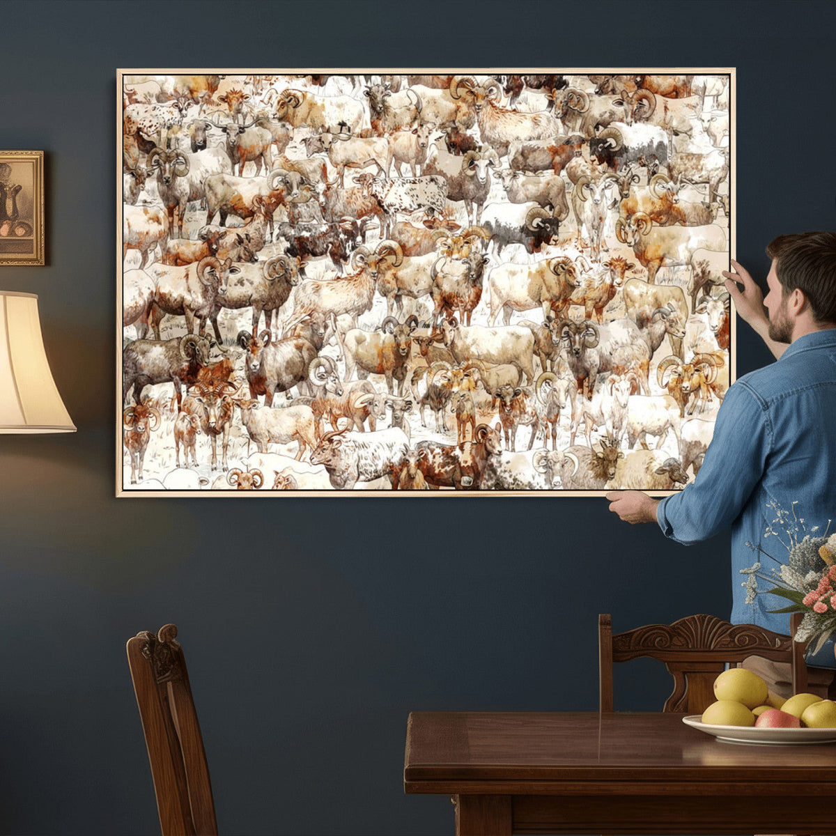 Farmhouse Bighorn Sheep Wall Art Canvas Print - Abstract