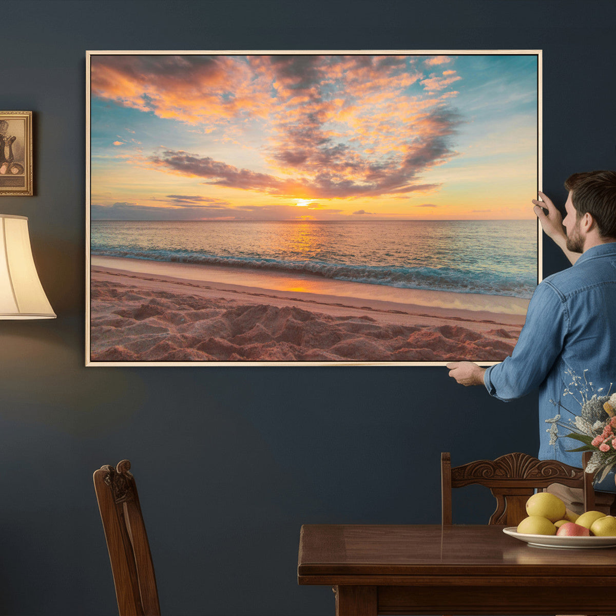 Sunset Beach Wall Art Canvas Print – Soft Coastal