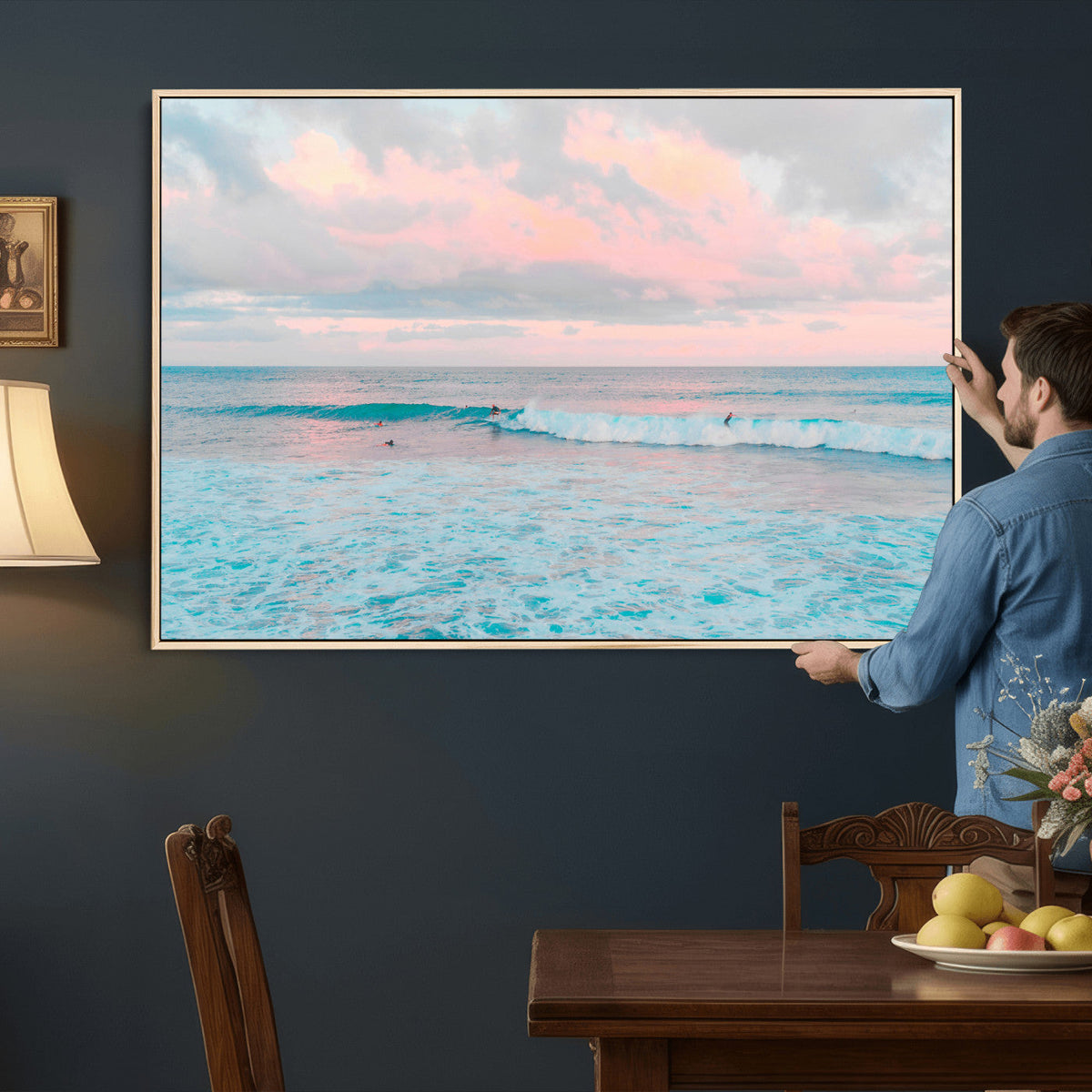 Ocean Wave Wall Art Canvas Print, Pastel Surf Seascape