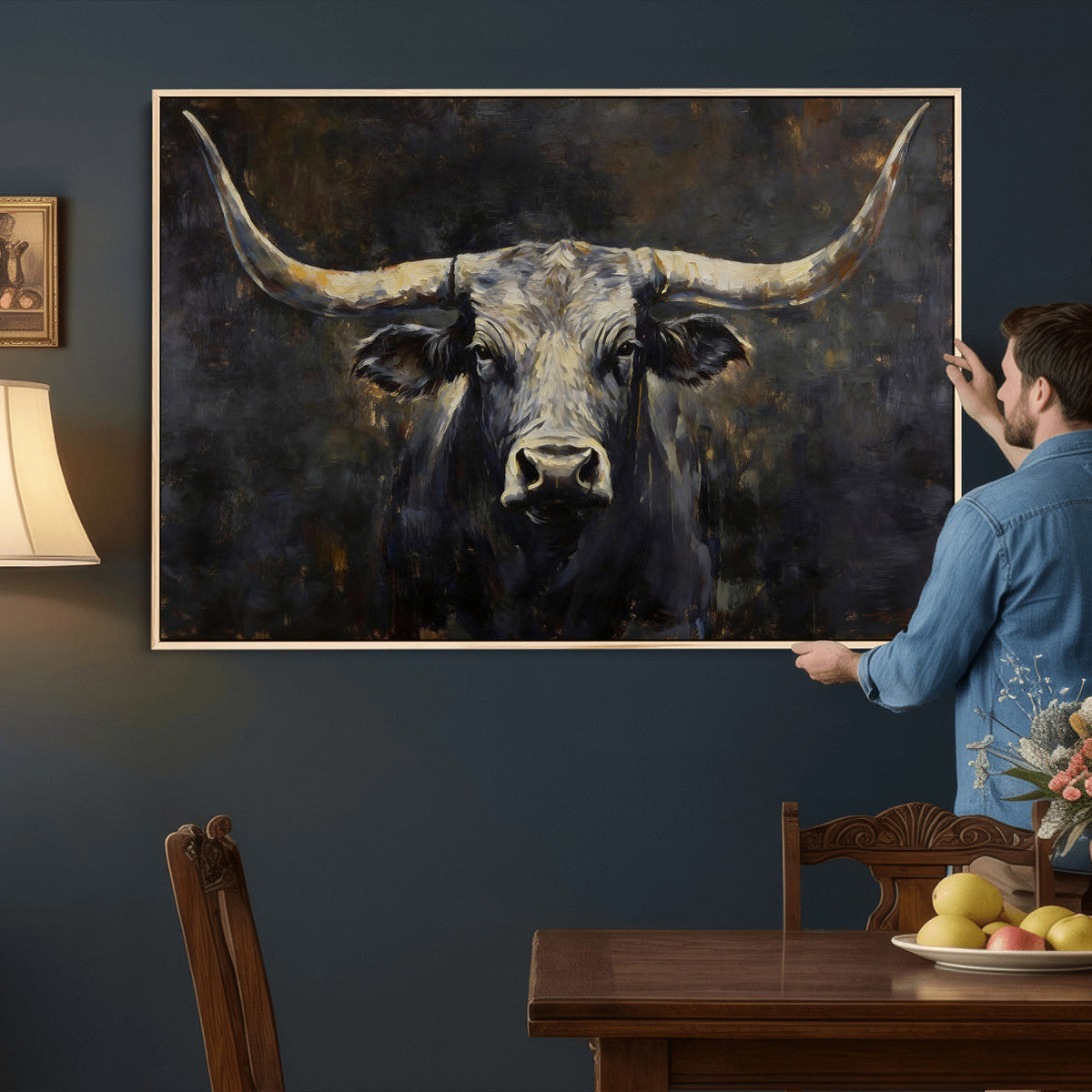 Rustic Longhorn Bull Wall Art Canvas Print – Vintage Western