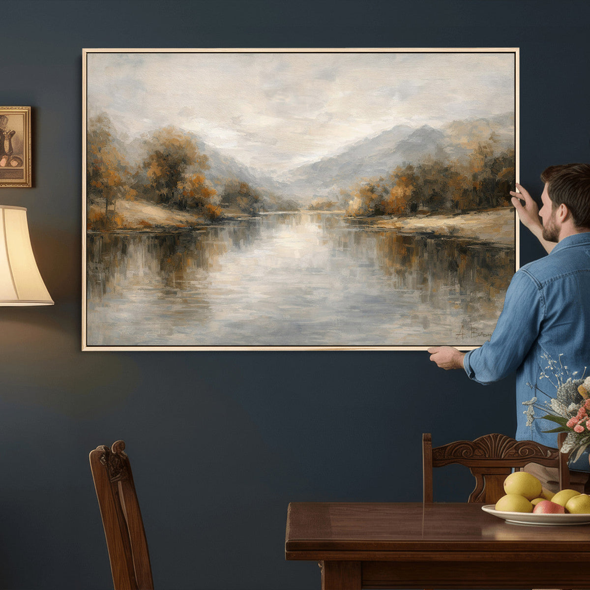 Neutral Abstract River Landscape Wall Art Canvas Print