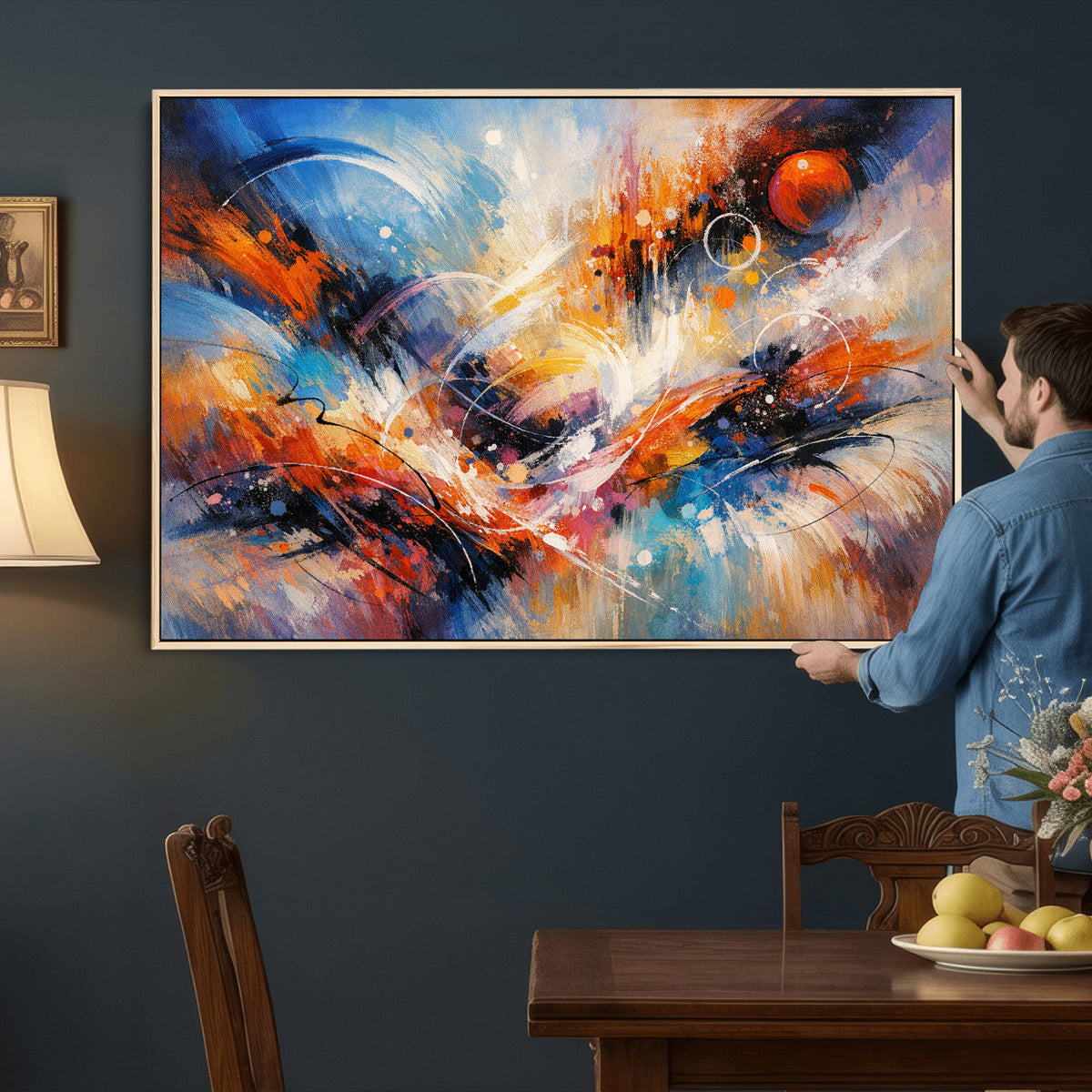 Lyrical Abstraction Wall Art Canvas Print, Orange Blue