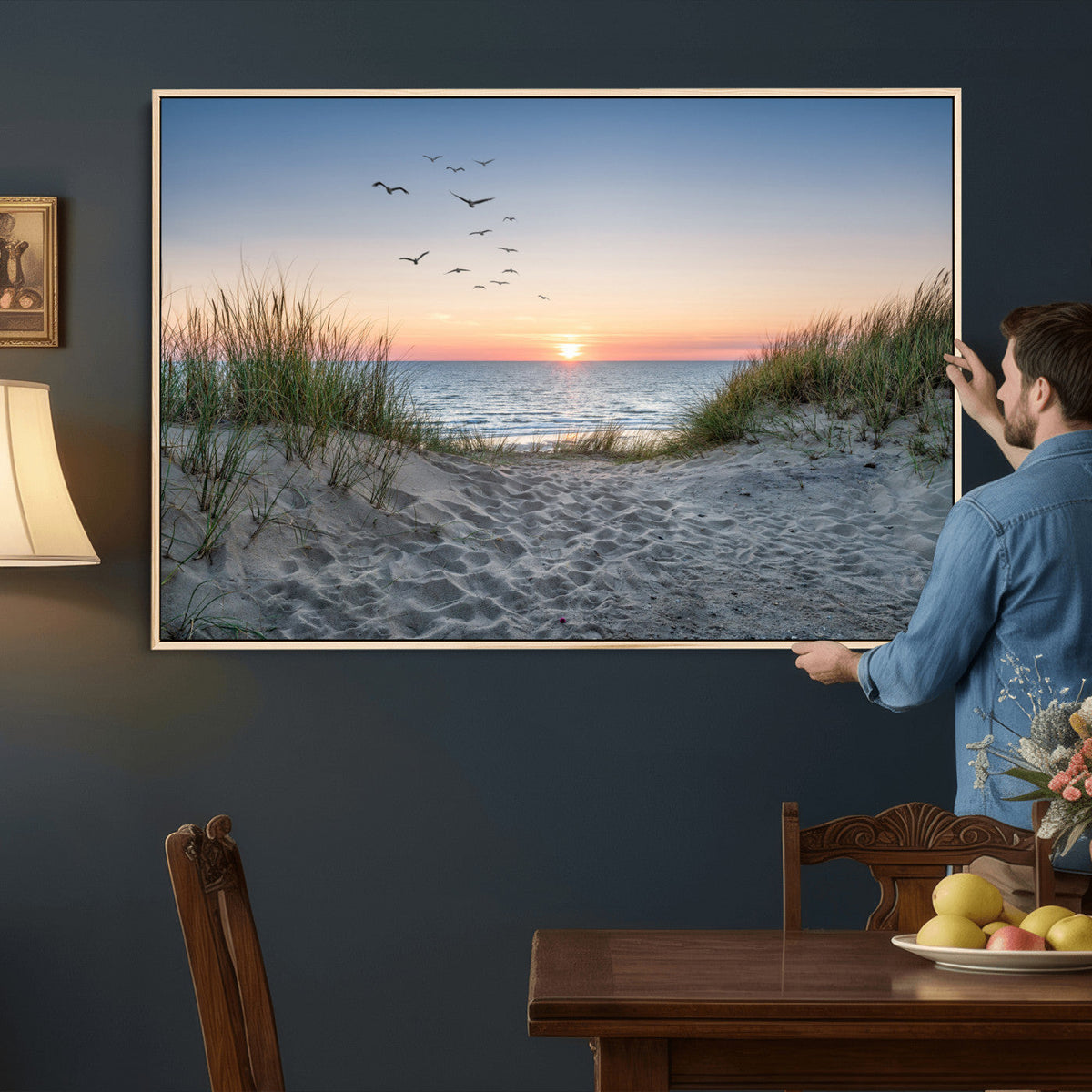 Sandy Dune Path Sunset Canvas Wall Art — Seagulls Beach