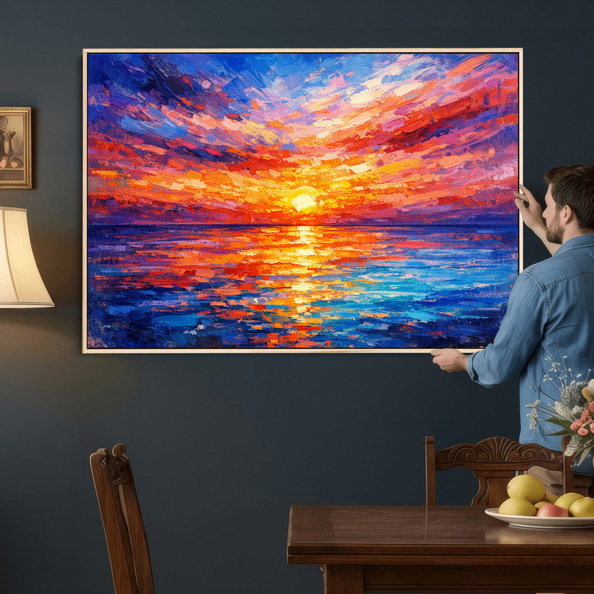 Colorful Knife Ocean Sunset Canvas — Orange Pink Teal
