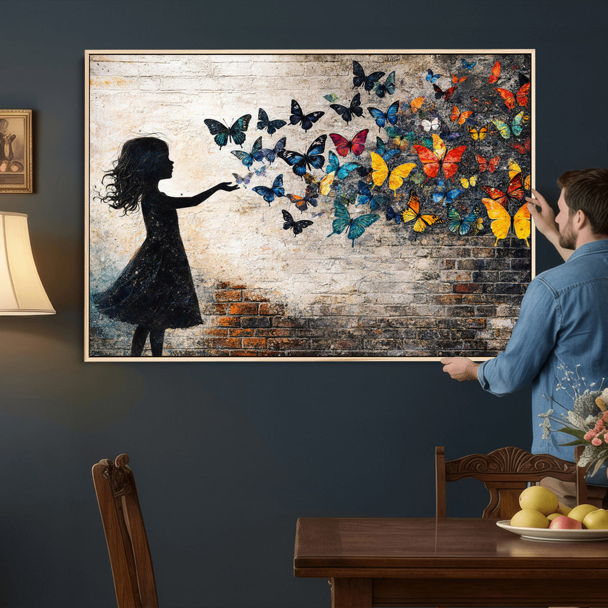 Banksy Butterfly Girl Wall Art Canvas Print, Framed Street
