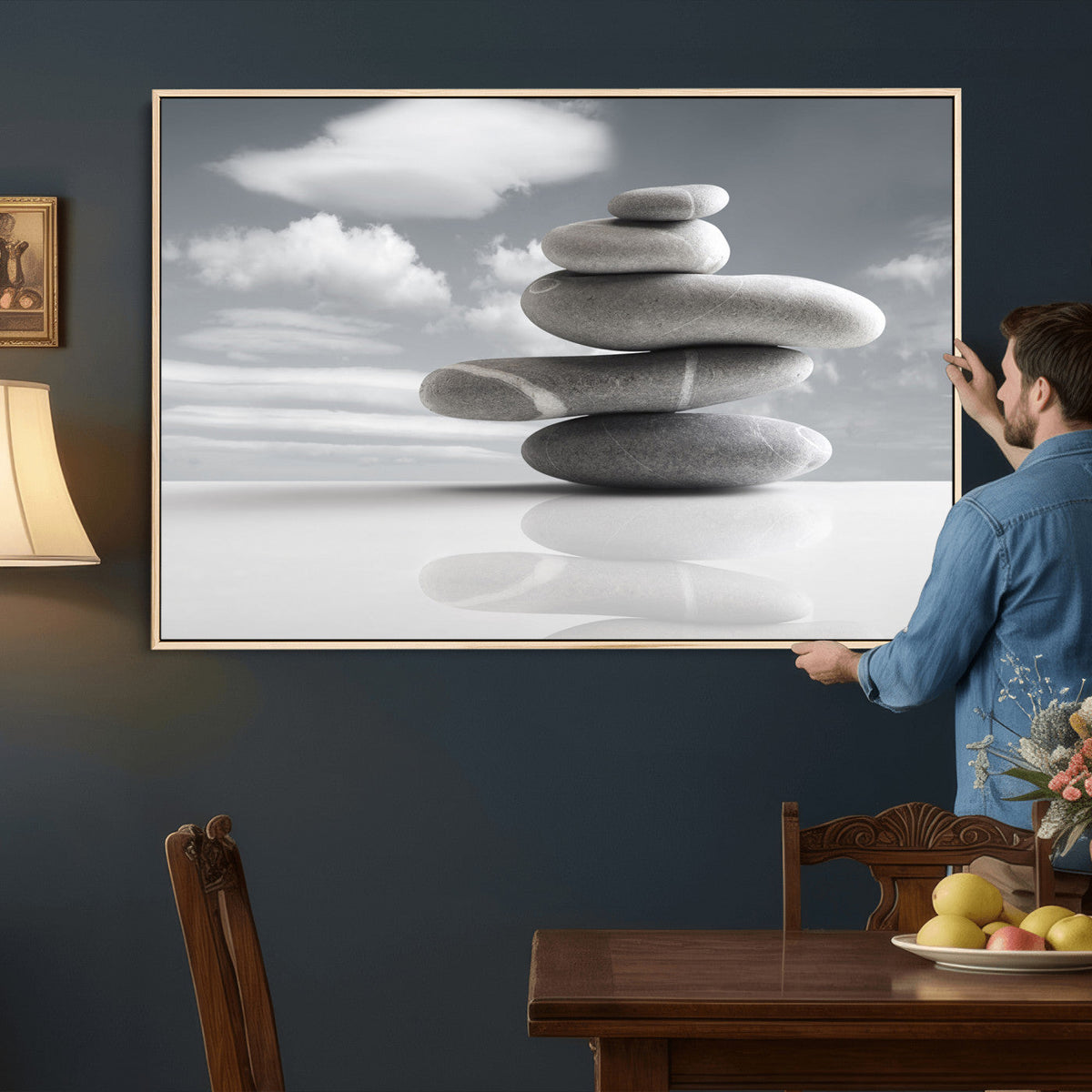Zen Stone Wall Art Canvas Print, Balanced Rock Stack Framed