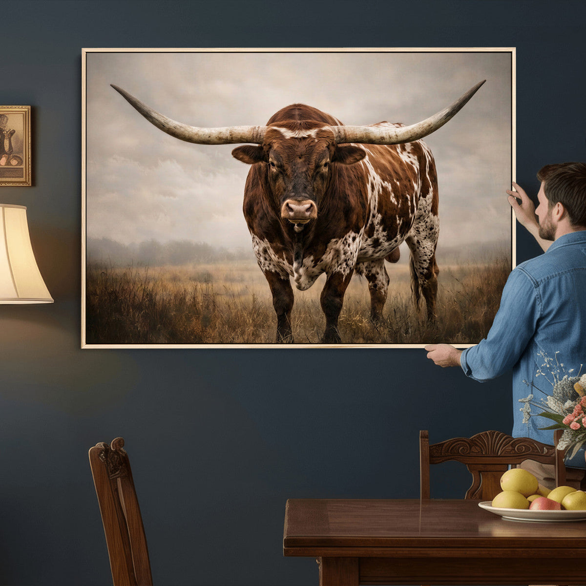Texas Longhorn Canvas Wall Art Western Bull Desert Moody