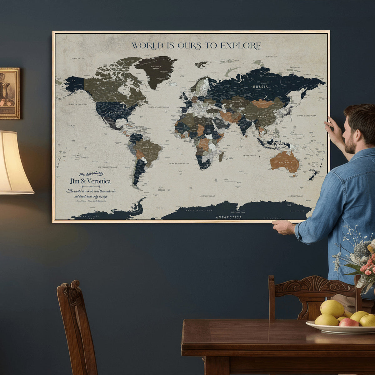Custom Push Pin World Map Wall Art Canvas Print –