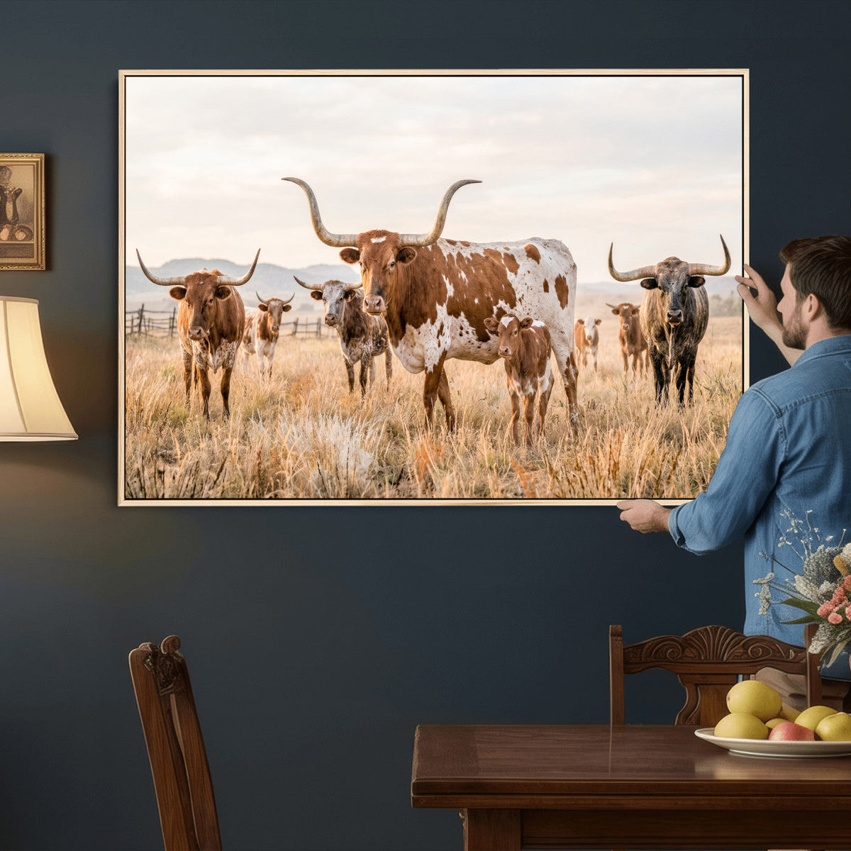 Texas Longhorn Canvas Wall Art, Rustic Farm Animal Photography Print, Farmhouse Country Decor, Western Ranch Art