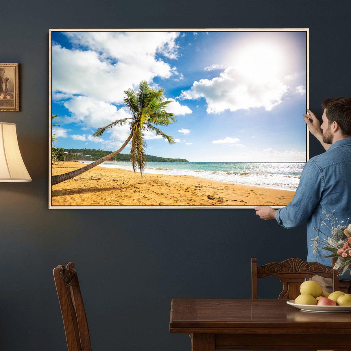 Tropical Beach Canvas Wall Art, Palm Tree Ocean Photo Print, Coastal Living Room Decor, Turquoise Sea Beach House Art, Summer Wall Art