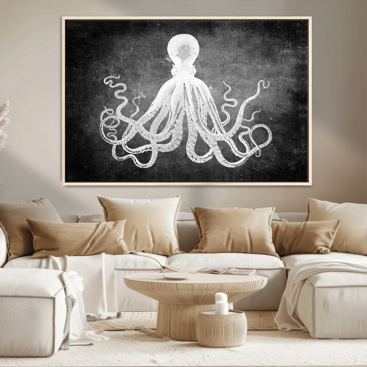 Black White Octopus Wall Art Canvas Print
