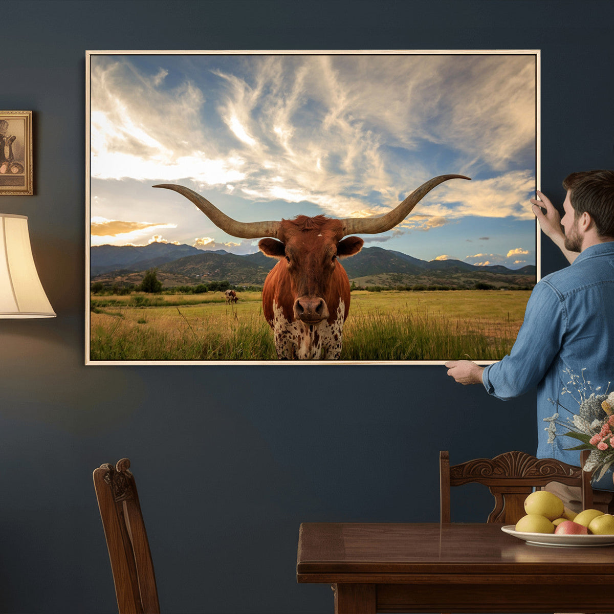 Texas Longhorn Canvas Wall Art – Majestic Triptych Animal