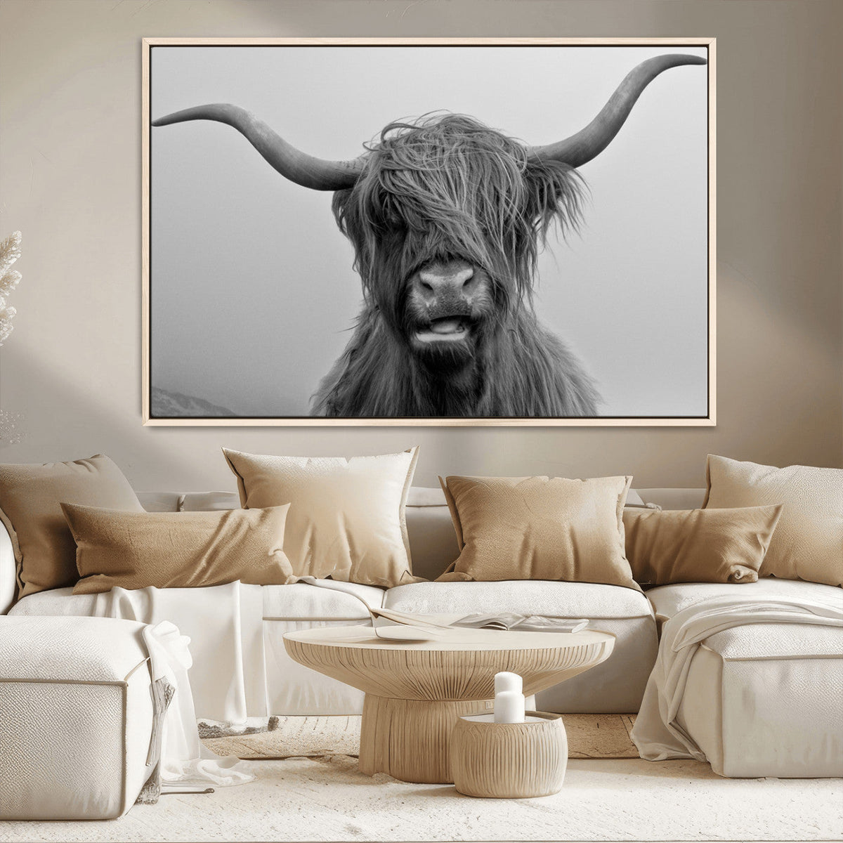 Texas Cow Wall Art Canvas, Texas Longhorn Cattle Canvas