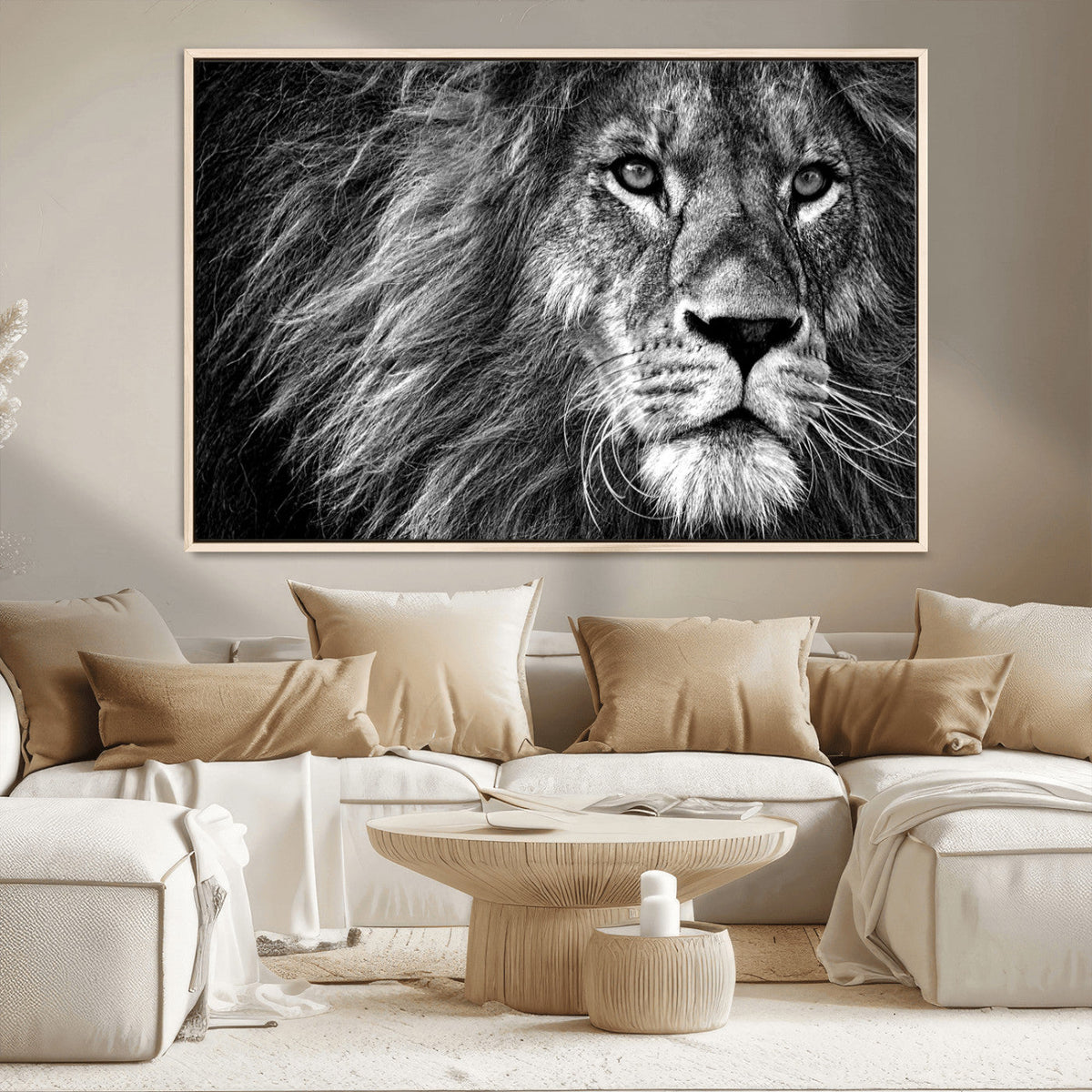 Black and White Lion Canvas Wall Art Print – Wildlife