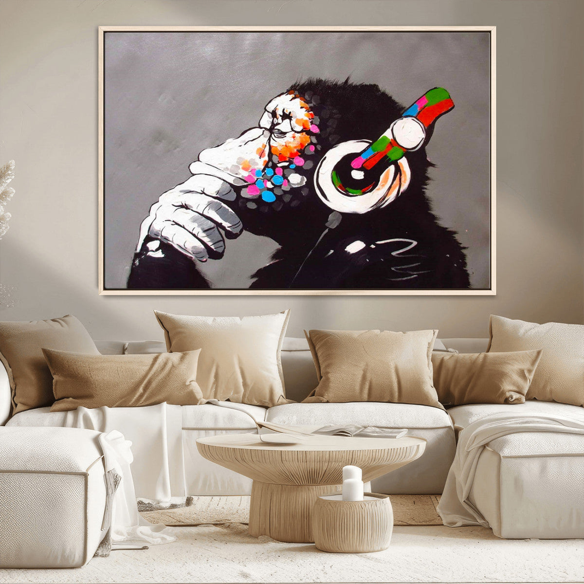 Dj Monkey Listening to Music Wall Art Print | Banksy Monkey