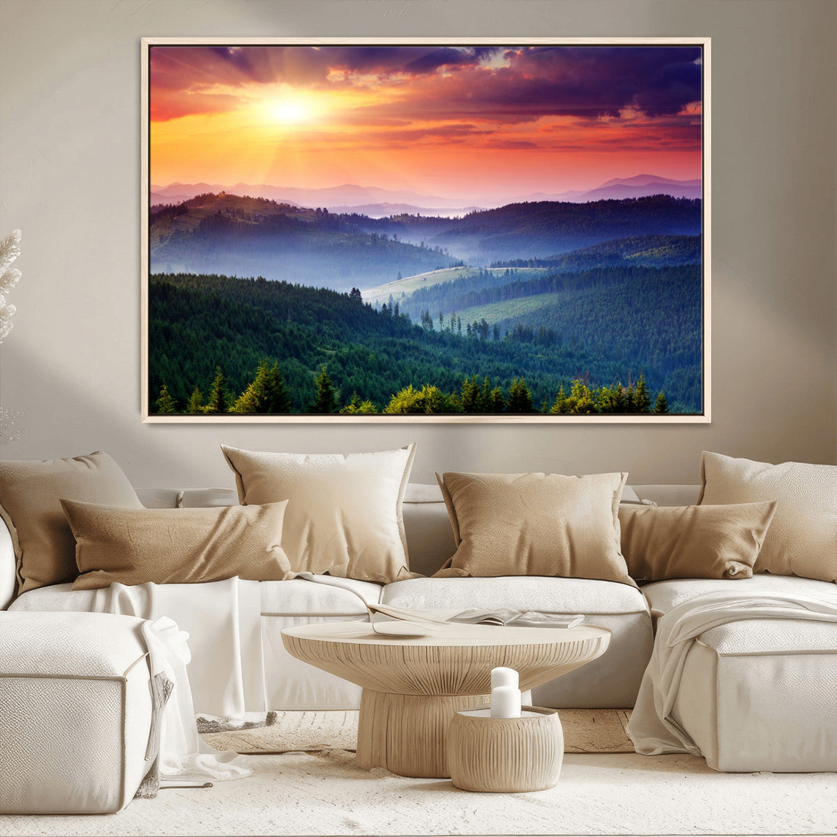 Mountain and Sunset Wall Art Canvas Print