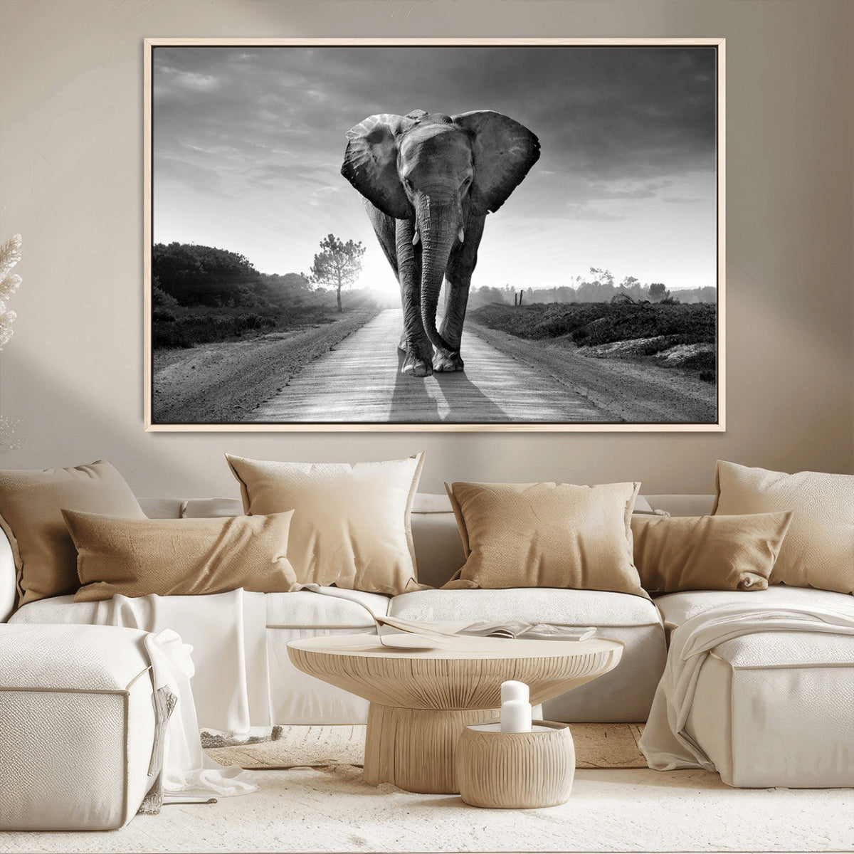 Black and White Elephant Wall Art Canvas Print