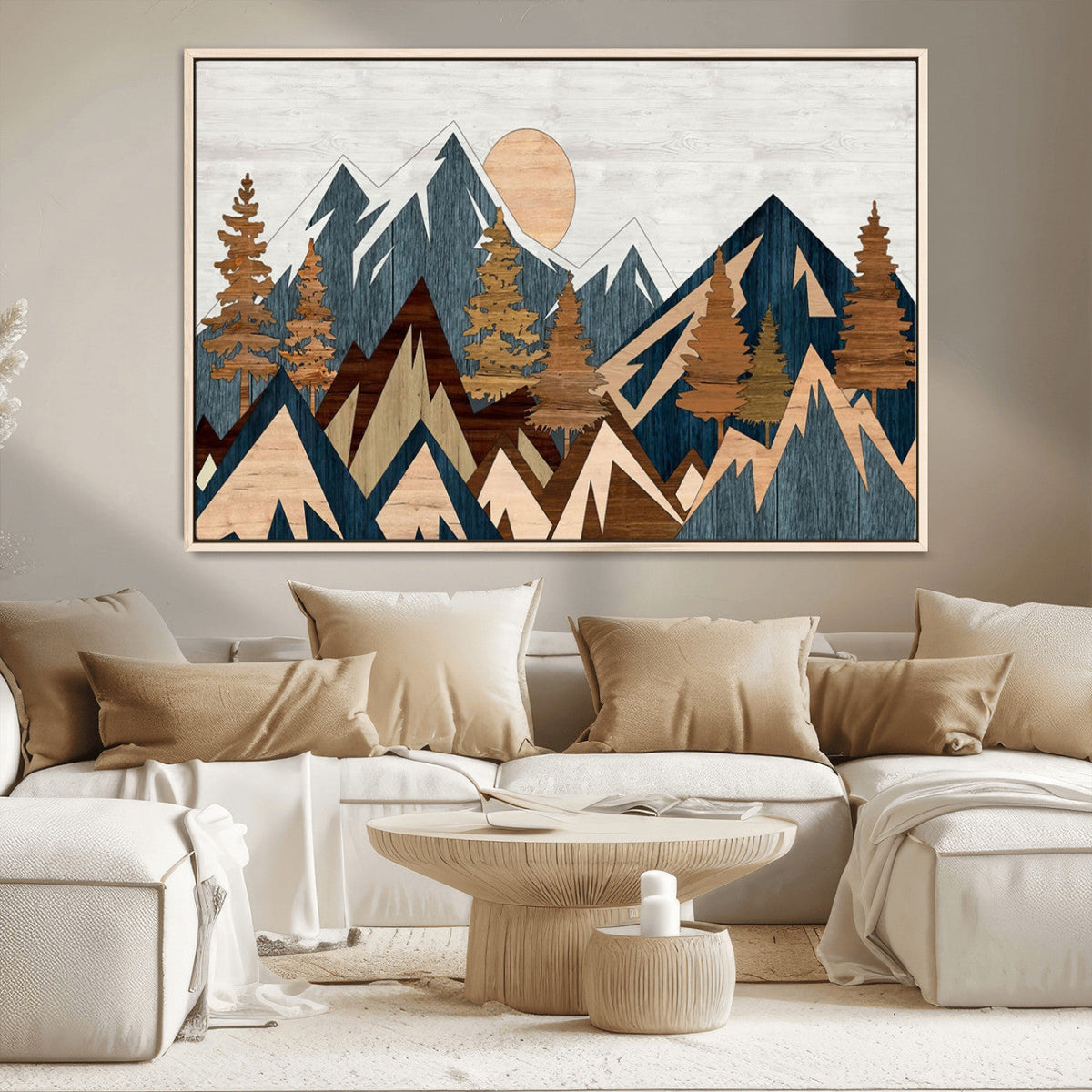 Abstract Wood Panel Effect Mountain Range Top Wall Art
