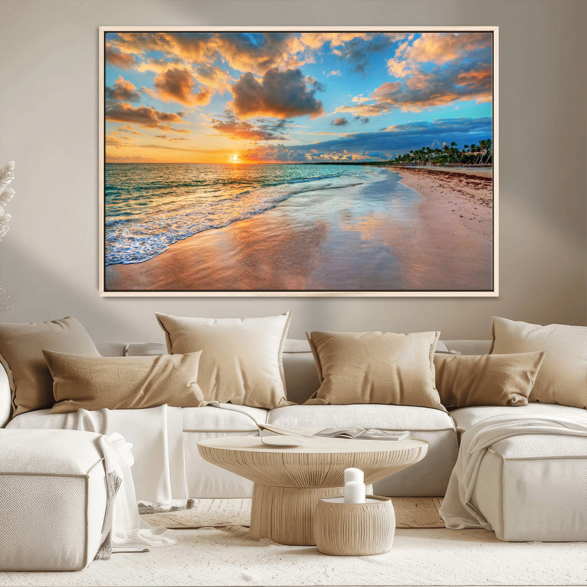 Serene Beach Sunset Wall Art | Coastal Ocean Canvas Print |