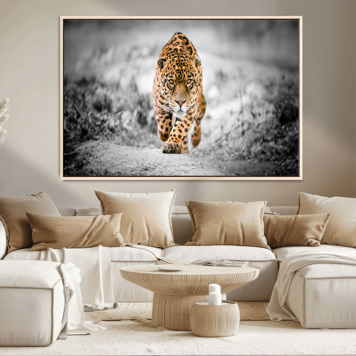 Jaguar Wall Art Canvas Print - Majestic Big Cat in Focused