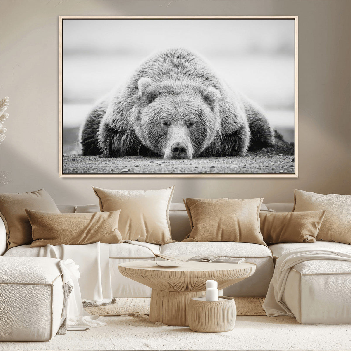 Resting Grizzly Bear Wall Art Canvas Print – Majestic Lazy