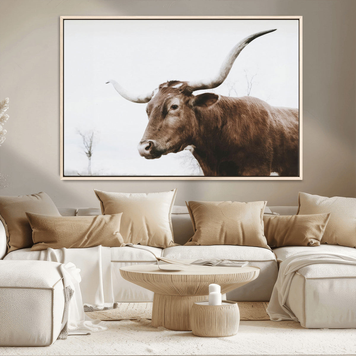 Rustic Bull Wall Art Canvas Print – Modern Longhorn