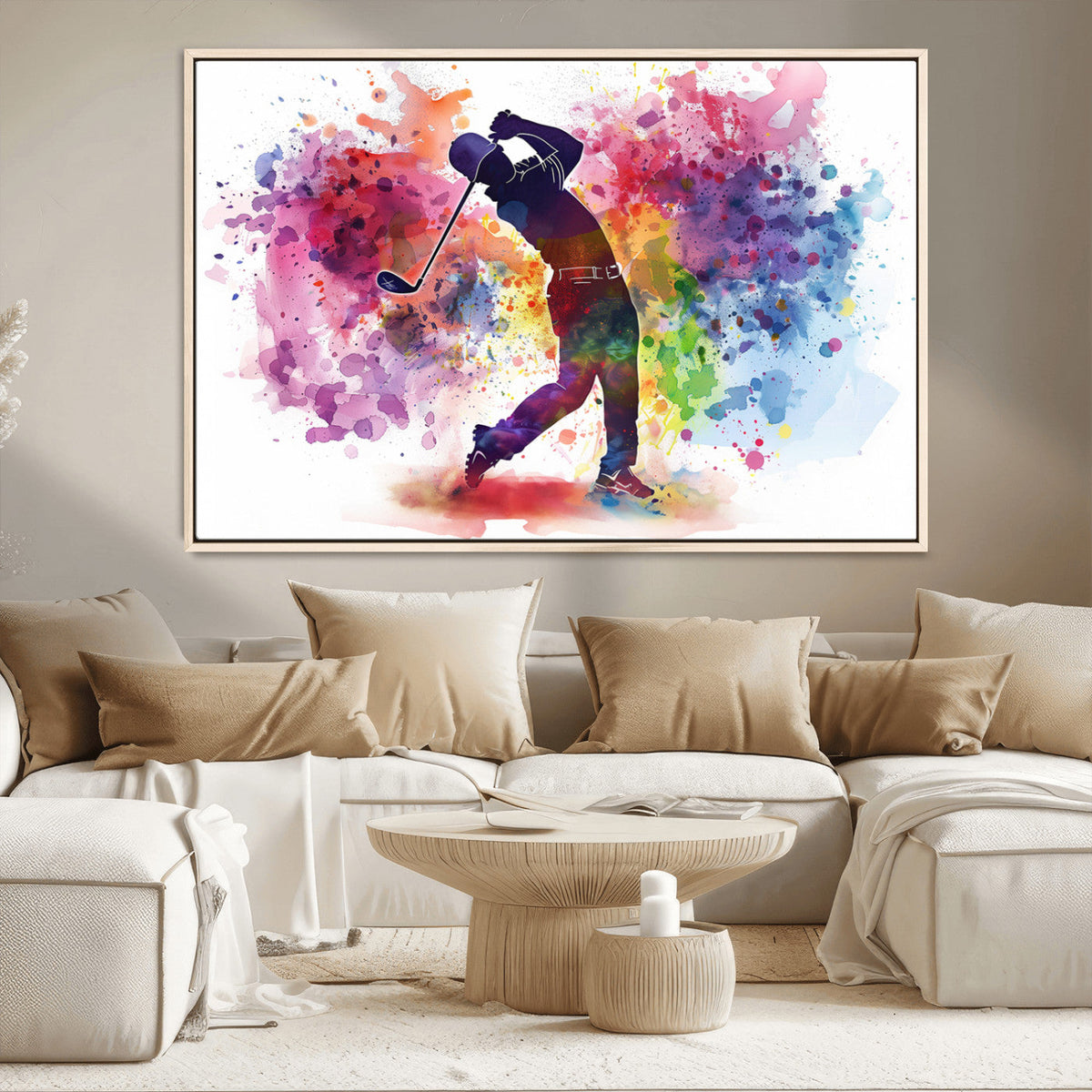Colorful Golfer Swing Wall Art Canvas Print - Ready to Hang,