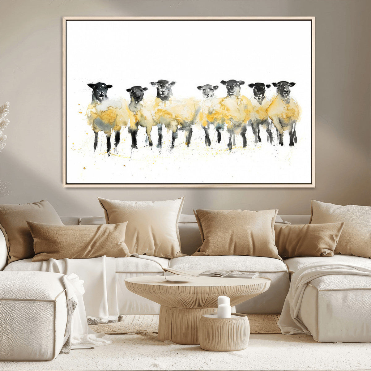 Farmhouse Wall Art Sheep Print | Ready to Hang Framed Canvas