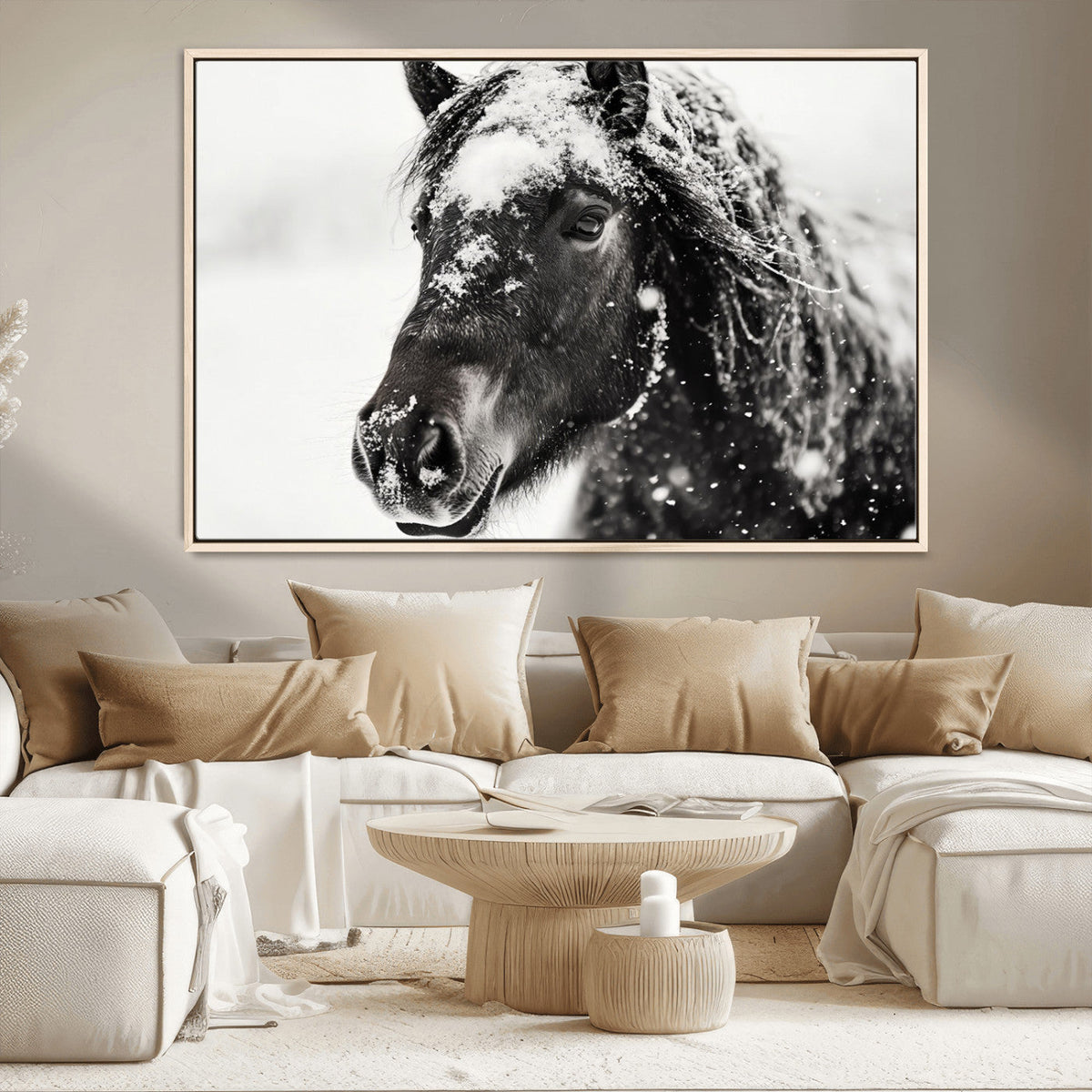 Framed Black and White Horse Wall Art | Ready to Hang and
