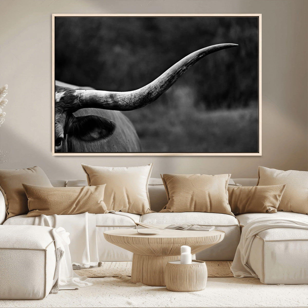 Cow Longhorn Wall Art | Black and White Print | Ready to