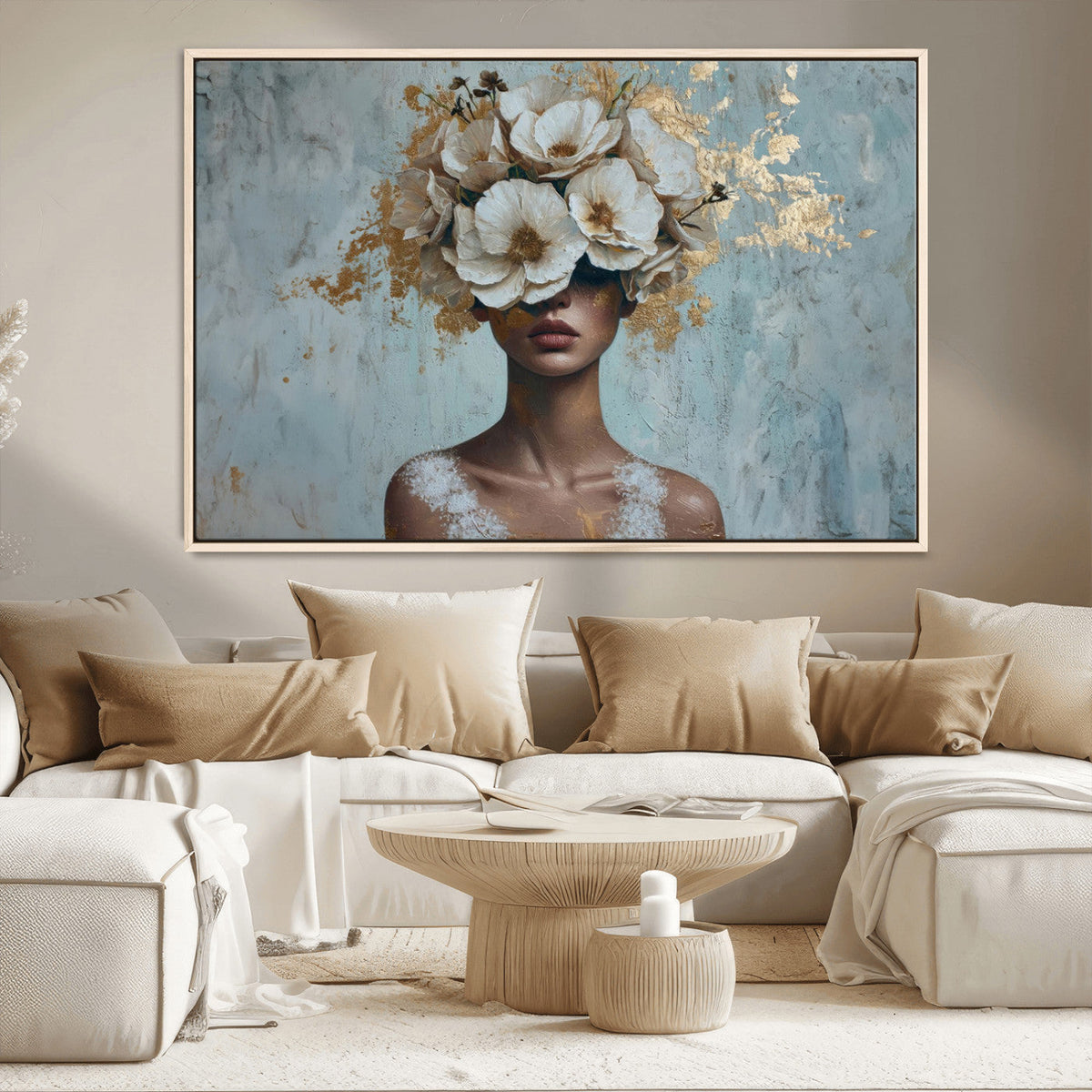 Golden Petal Wall Art - Petal Silhouette Woman Wall Art