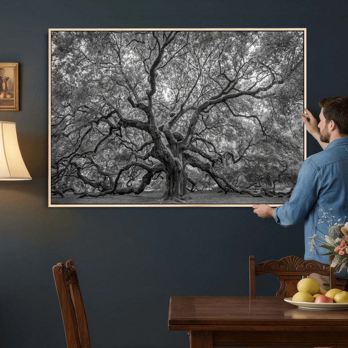 Majestic Angel Oak Tree Black and White Canvas Print – Multi