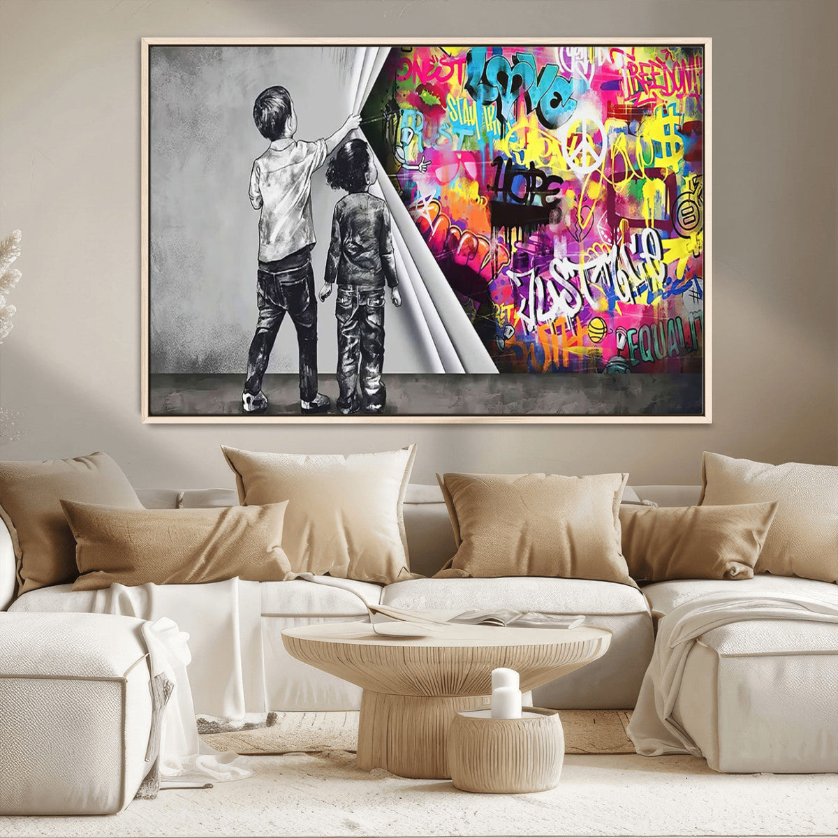 Banksy Print - Street Art Canvas Wall Art - Kids Revealing