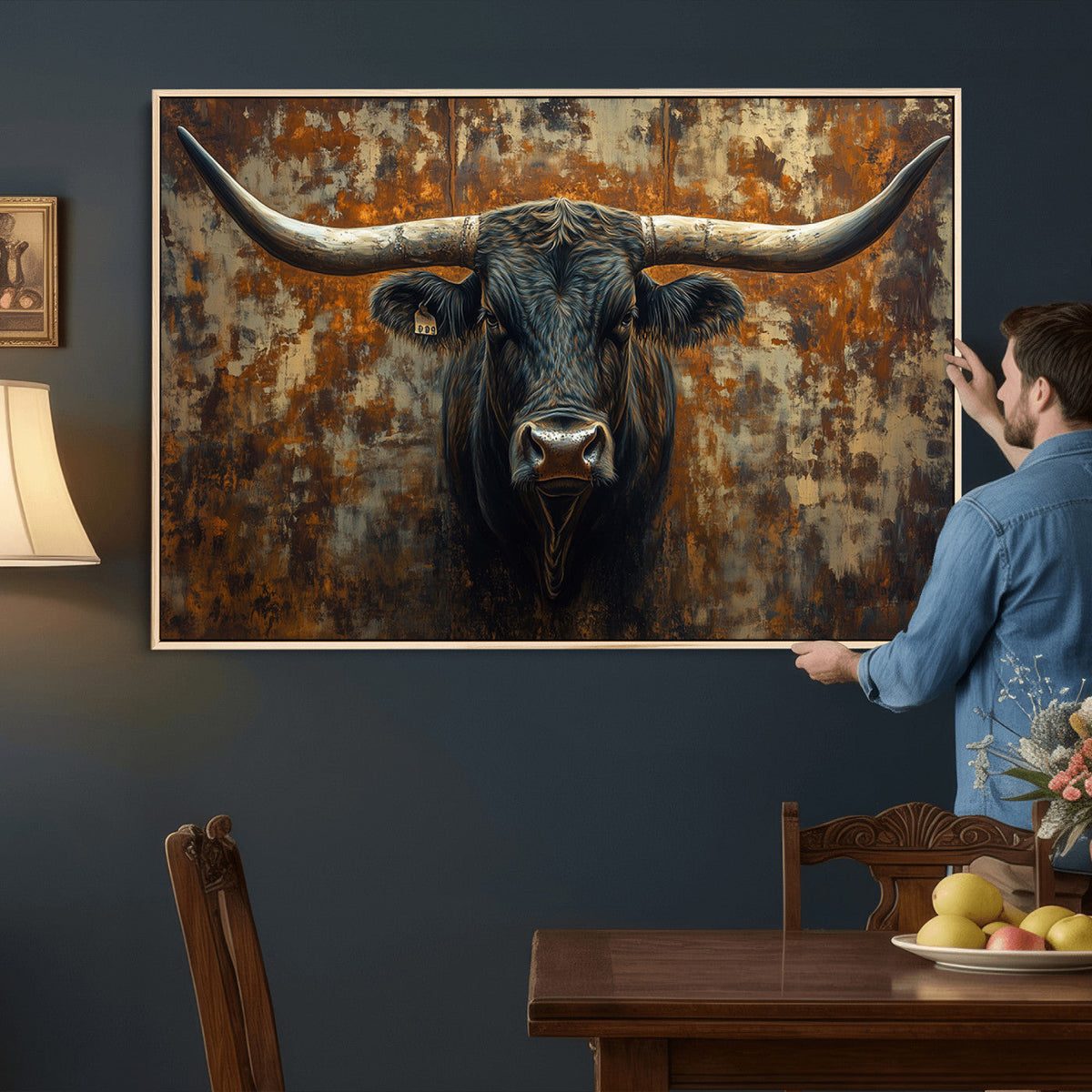 Longhorn Texas Cow Bull Wall Art | Rustic Farmhouse Canvas