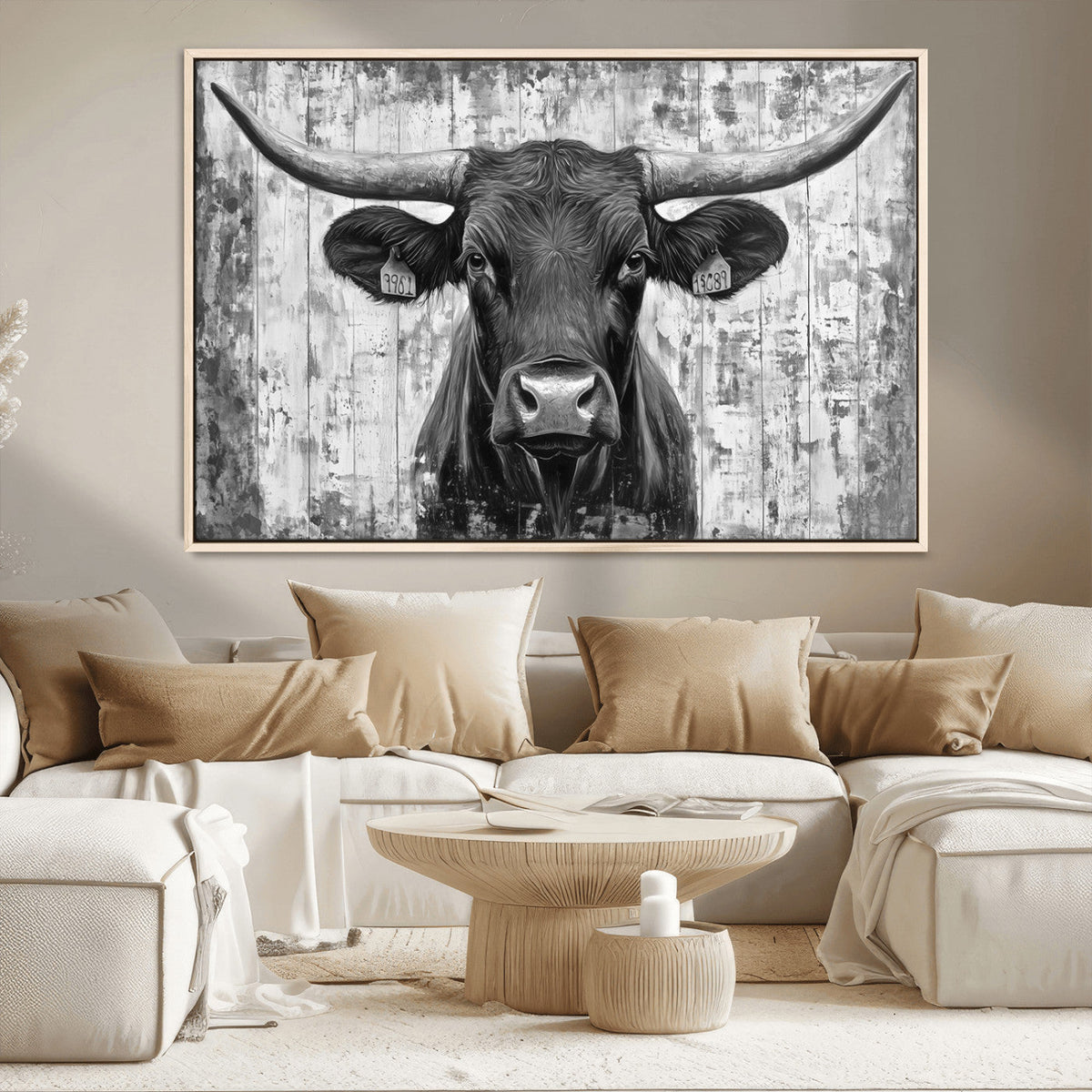 Abstract Longhorn Bull Wall Art Canvas Print - Rustic Texas