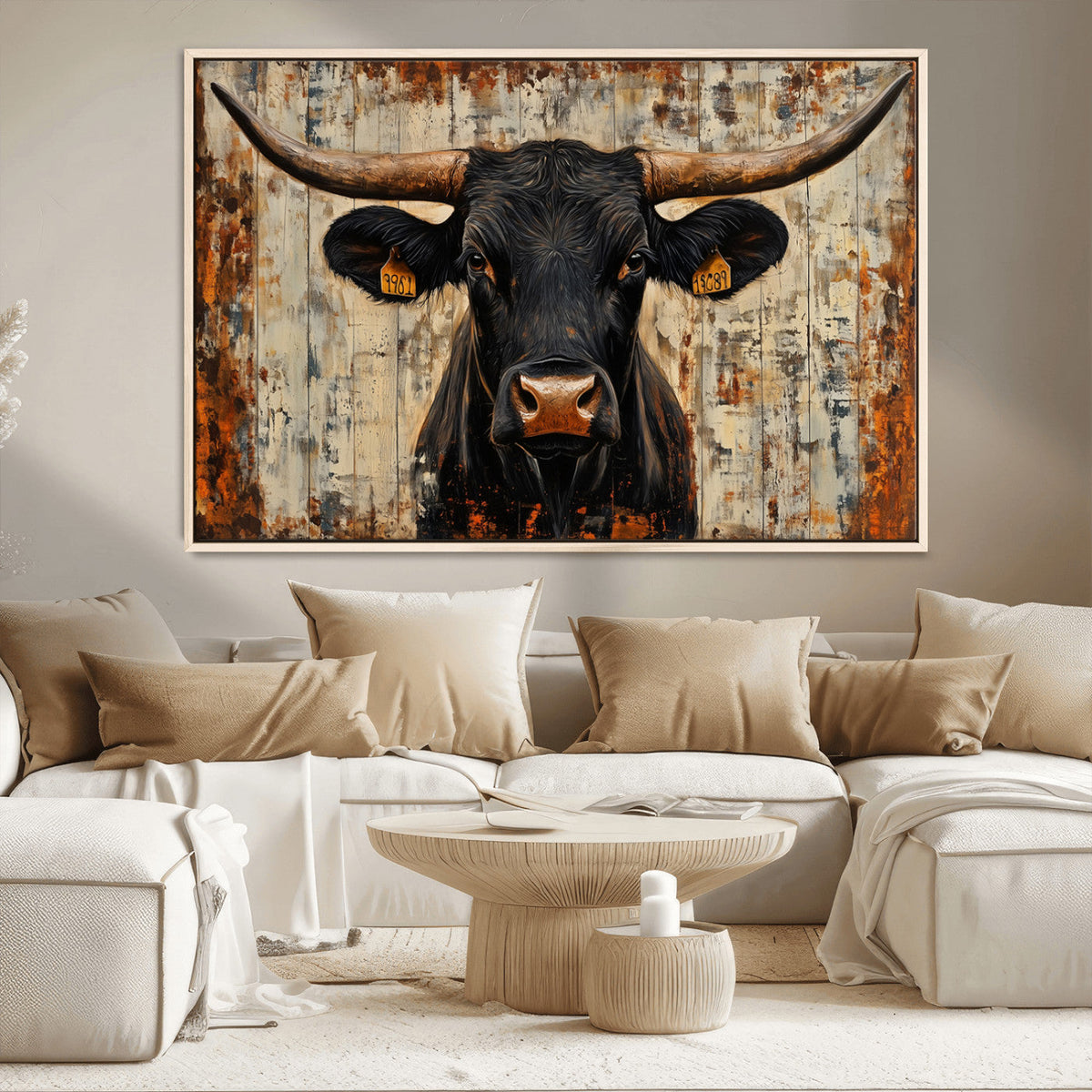 Rustic Texas Artwork Wall Art Canvas Print - Abstract Cow