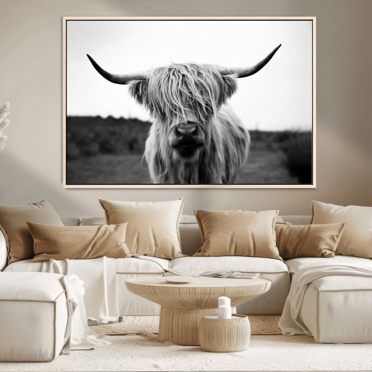 Highland Cow Wall Art | Black and White Farmhouse Decor |