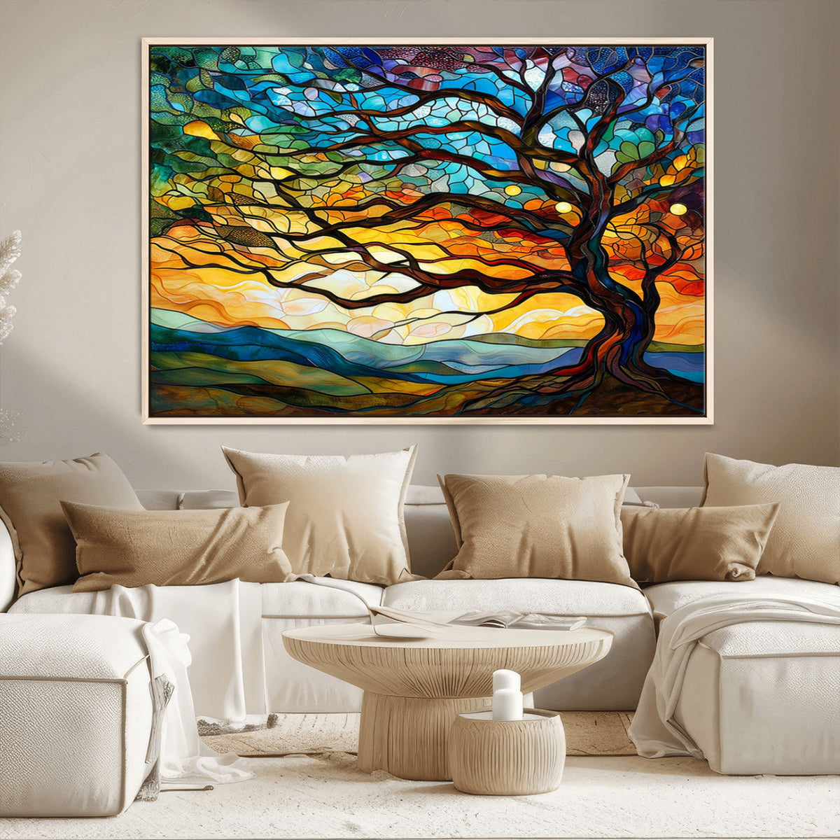 Vibrant Mosaic Tree of Life Wall Art | Stained Glass Style
