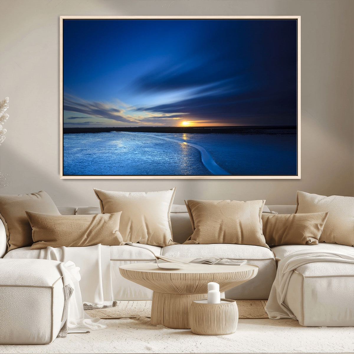 Blue Sunset Ocean Canvas Wall Art Print – Serene Coastal