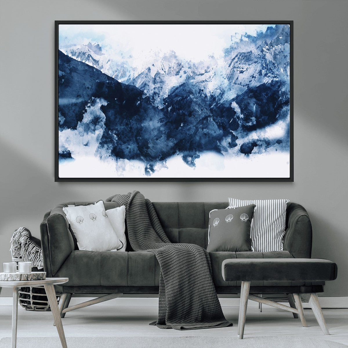 Abstract Blue Mountain Canvas Wall Art – Modern Triptych