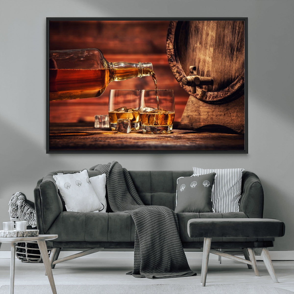 Whiskey and Cigar Canvas Wall Art | 3 Panel Bar Room Decor