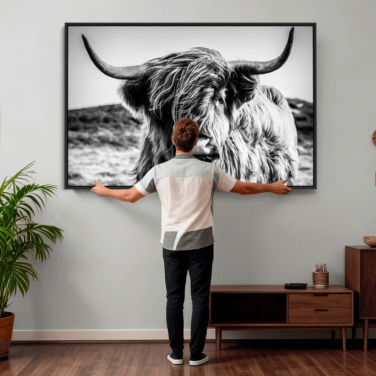 Black and White Scottish Cow Canvas Wall Art Highland Cattle