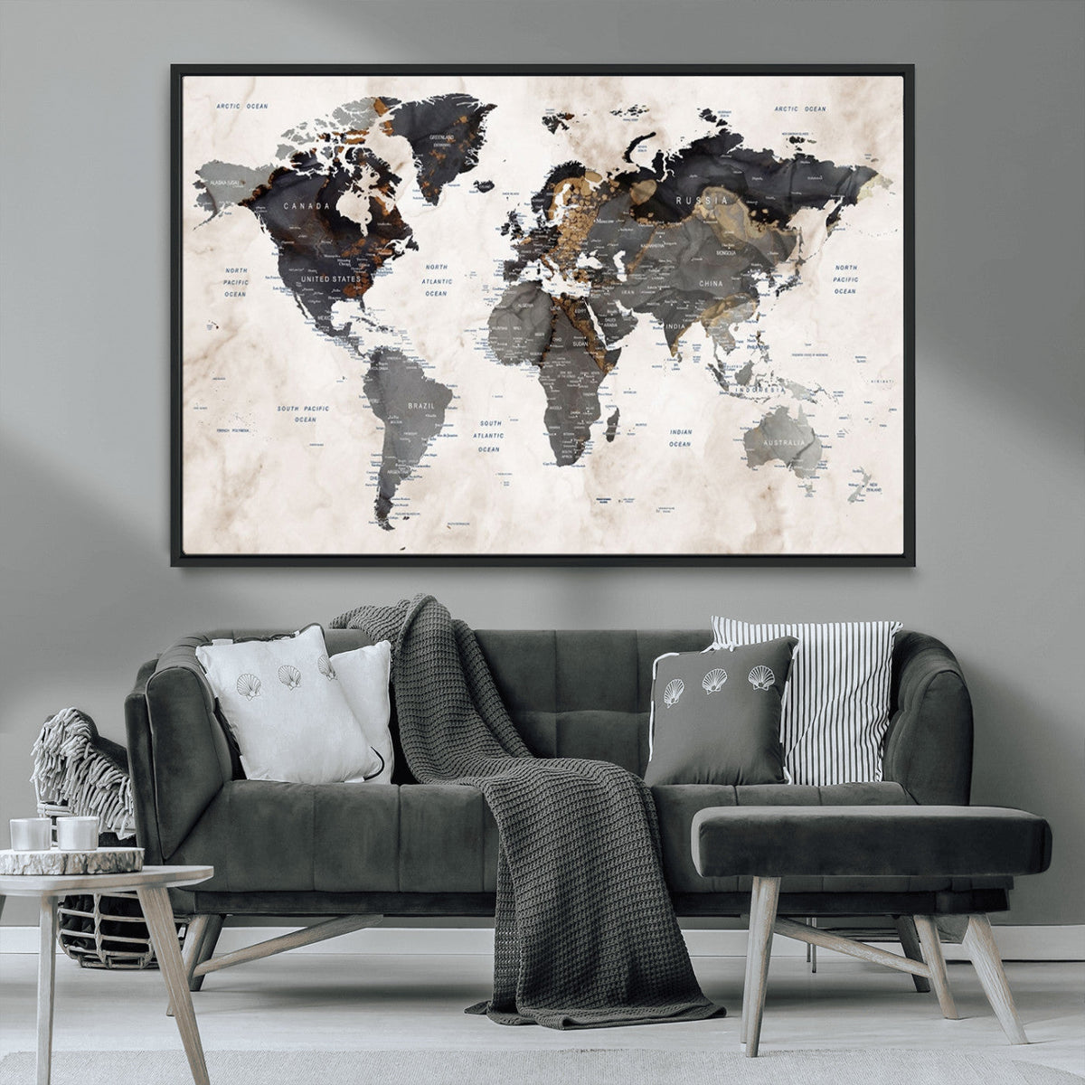 Abstract Map Printing - Modern World Map Canvas Wall Art for