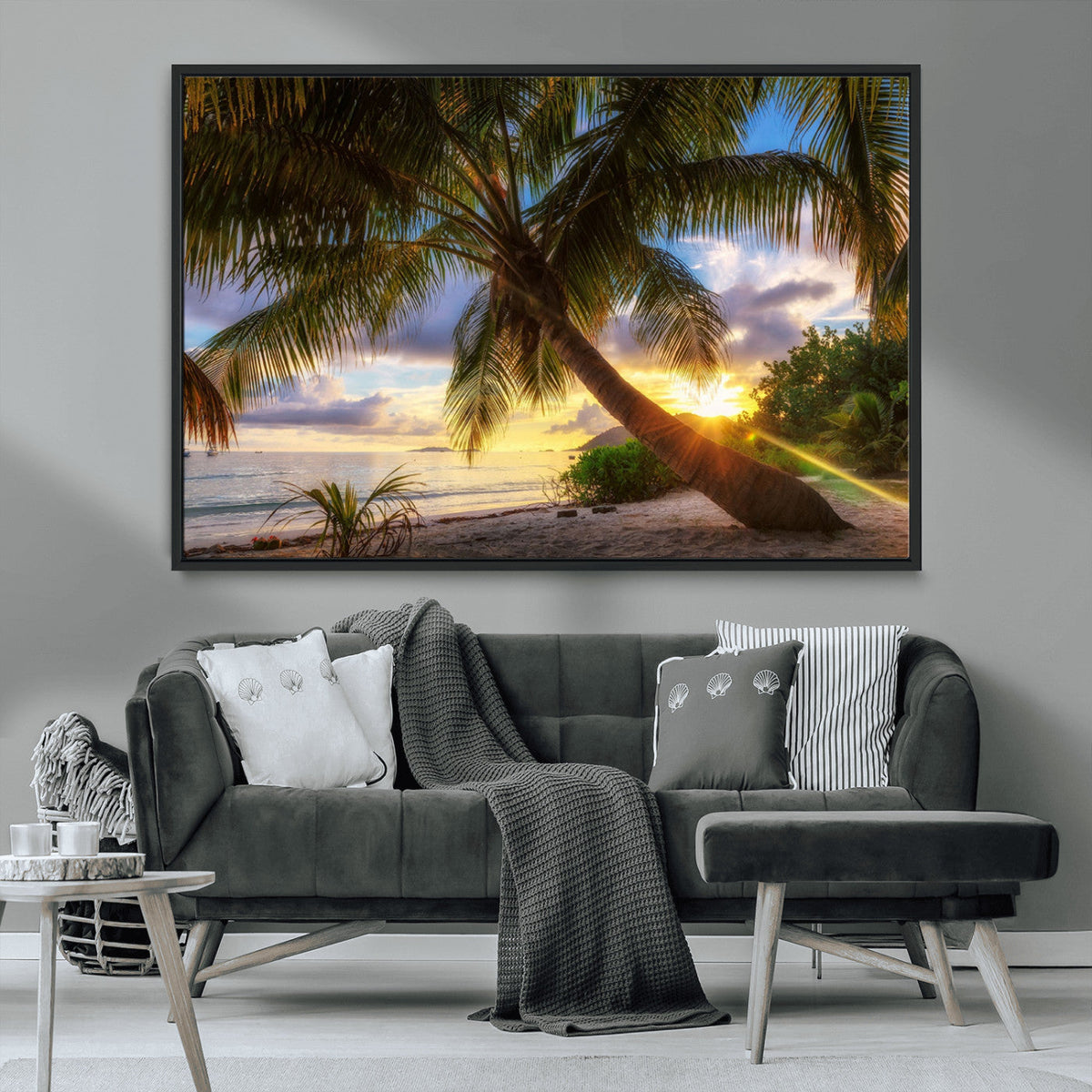 Tropical Island Sunset on the Beach Palms Wall Art Canvas