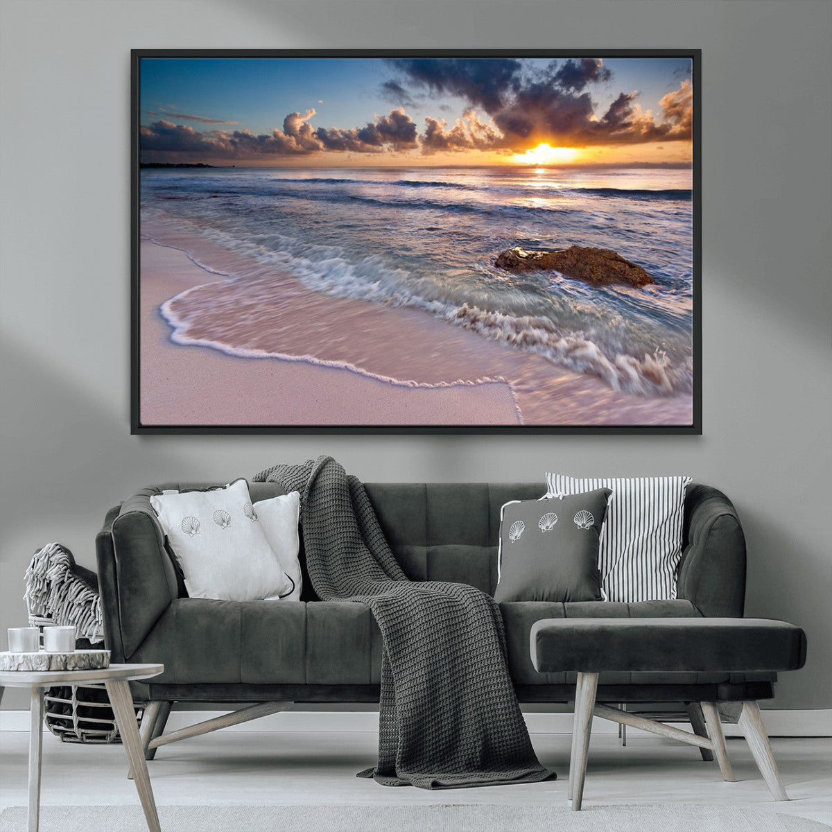 Sea Ocean Sunset Beach Wall Art Canvas Print