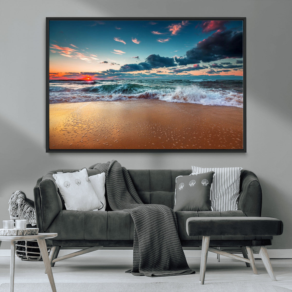 Sunset Ocean Beach Wall Art – Giclee Canvas Print, Coastal