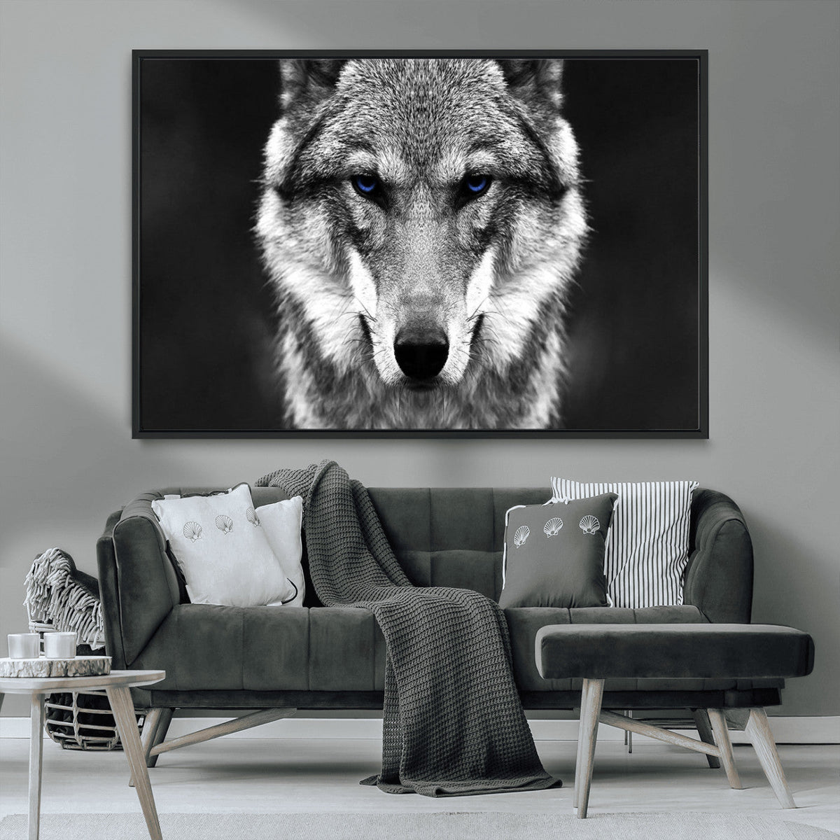 Black and White Wild Wolf Wall Art Canvas Print