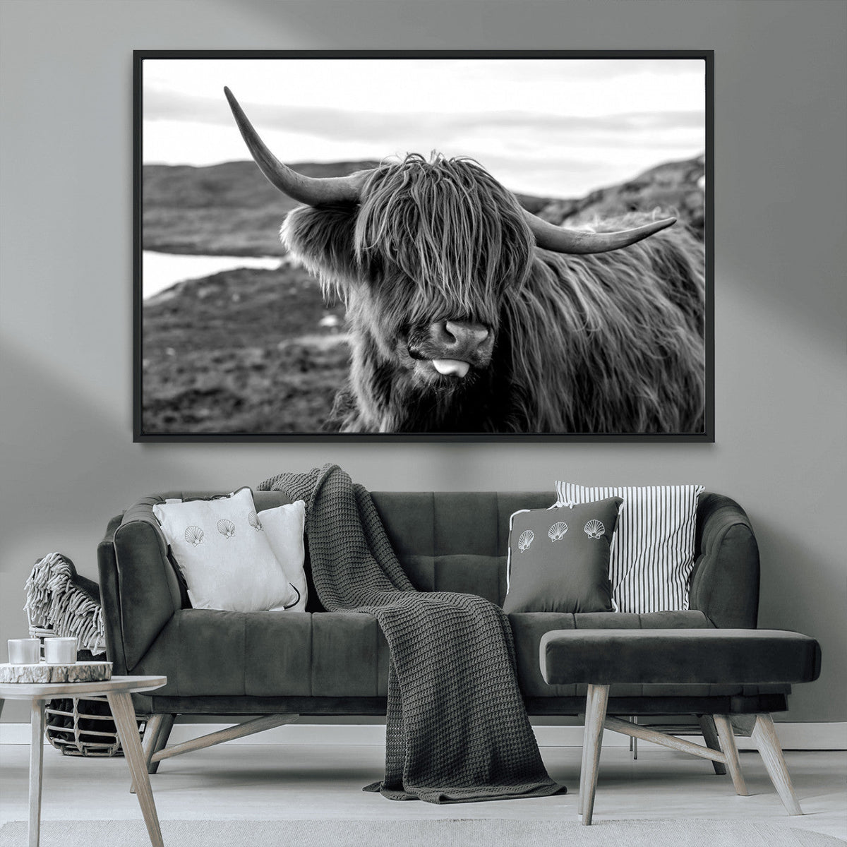 Longhorn Steer Canvas Print Wall Art, Highland Cow Canvas