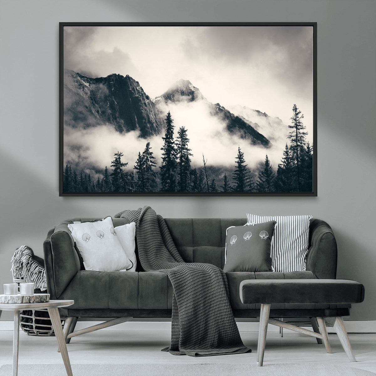 Large Foggy Mountain Forest Wall Art Canvas Print | Misty